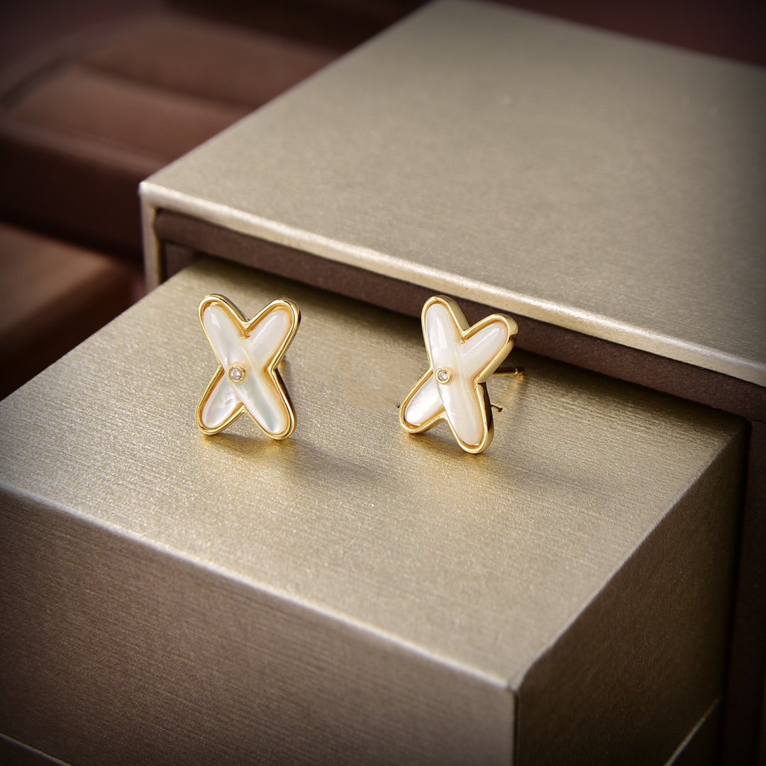 [Rose Jewelrys]JEUX DE WHITE MOP GOLD DIAMOND EARRINGS