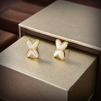 [Rose Jewelrys]JEUX DE WHITE MOP GOLD DIAMOND EARRINGS