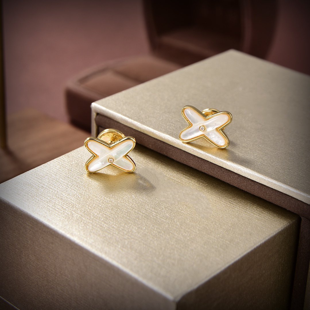 [Rose Jewelrys]JEUX DE WHITE MOP GOLD DIAMOND EARRINGS