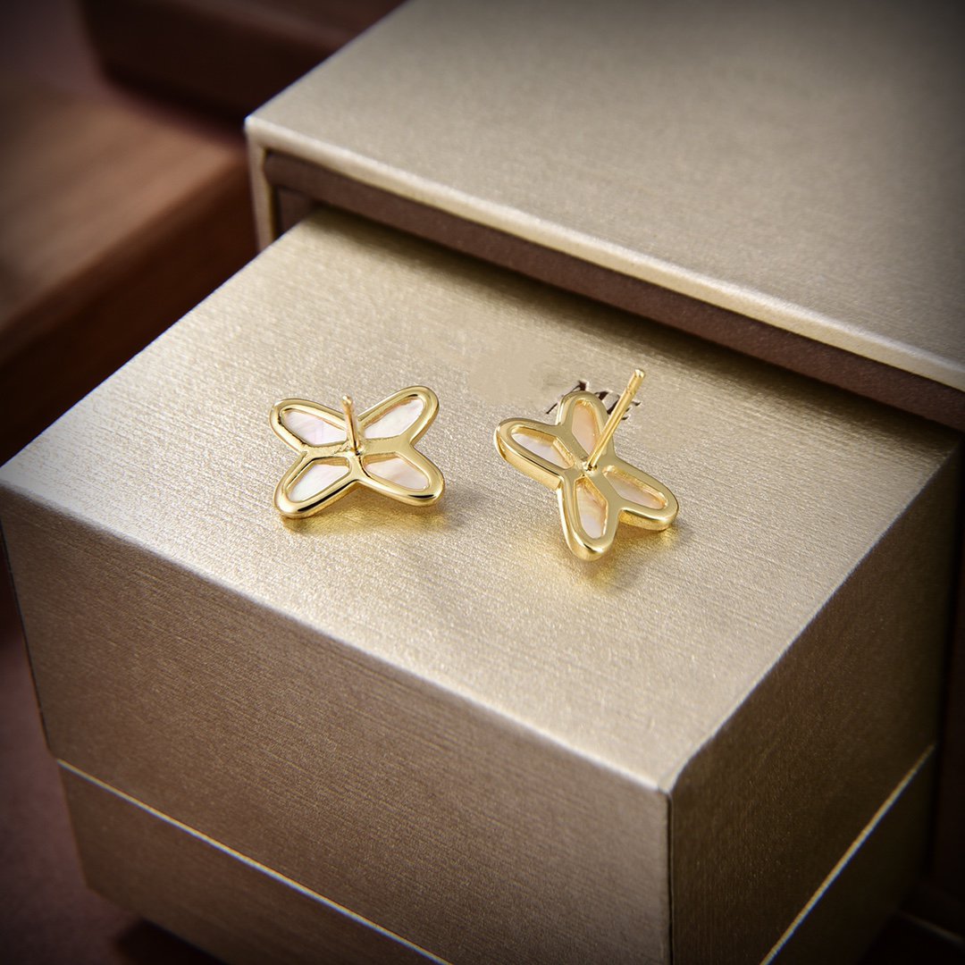 [Rose Jewelrys]JEUX DE WHITE MOP GOLD DIAMOND EARRINGS