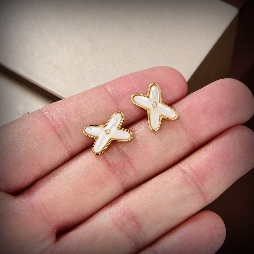 [Rose Jewelrys]JEUX DE WHITE MOP GOLD DIAMOND EARRINGS