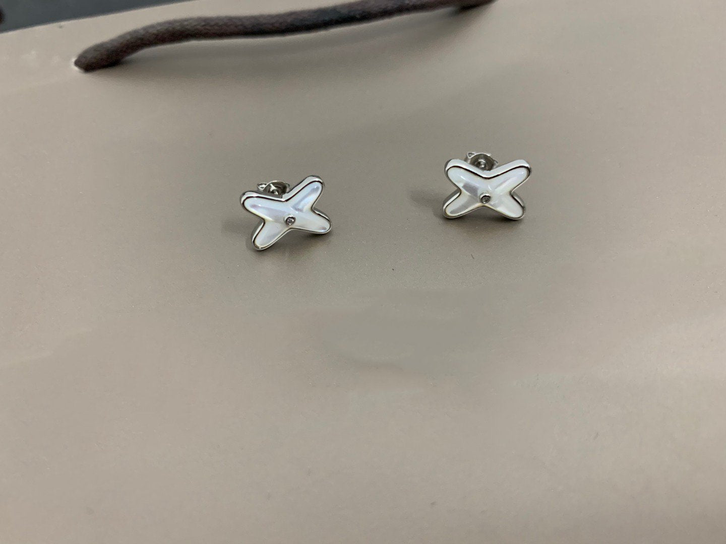 [Rose Jewelrys]JEUX DE WHITE MOP SILVER DIAMOND EARRINGS