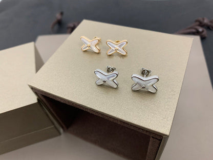 [Rose Jewelrys]JEUX DE WHITE MOP SILVER DIAMOND EARRINGS