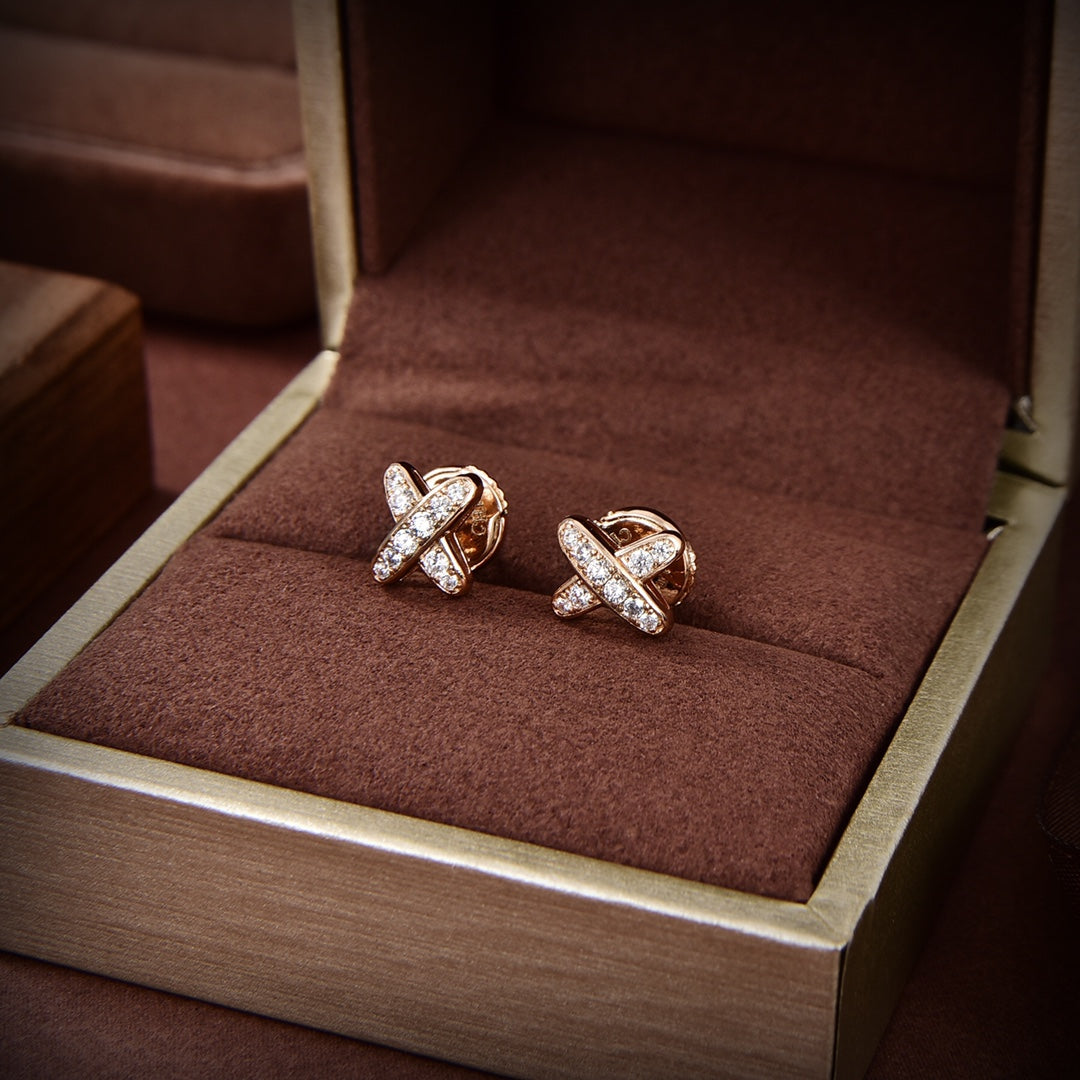 [Rose Jewelrys]JEUX DE GOLD DIAMOND EARRINGS