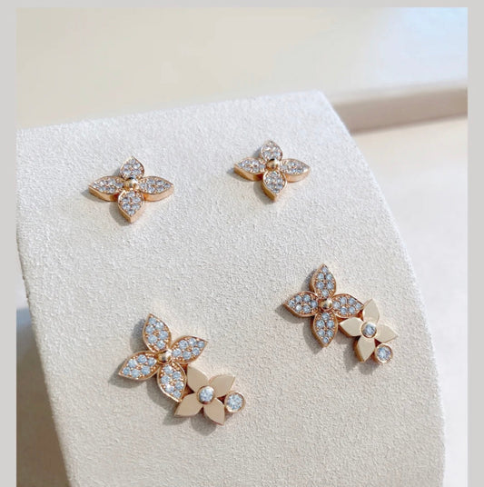 []STAR BLOSSOM STUD EARRINGS PINK GOLD DIAMONDS