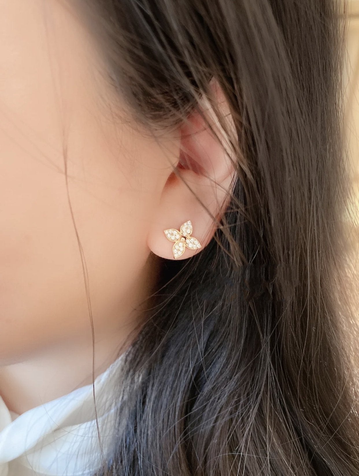 [Rose]STAR BLOSSOM STUD EARRINGS PINK GOLD DIAMONDS