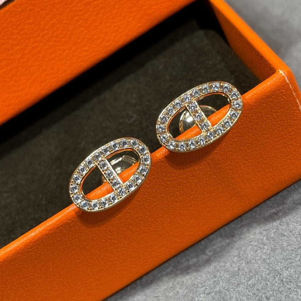 [Rose Jewelrys]HM FULL DIAMOND PIG NOSE STUD EARRINGS