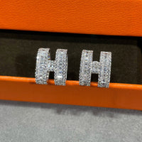 [🌹Rose💎]H STUD EARRINGS WITH SILVER DIAMONDS