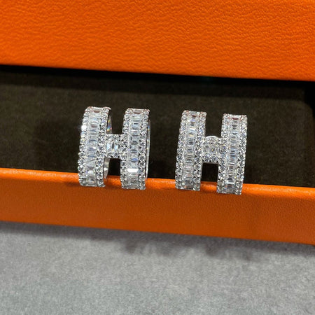 [🌹Rose💎]H STUD EARRINGS WITH SILVER DIAMONDS