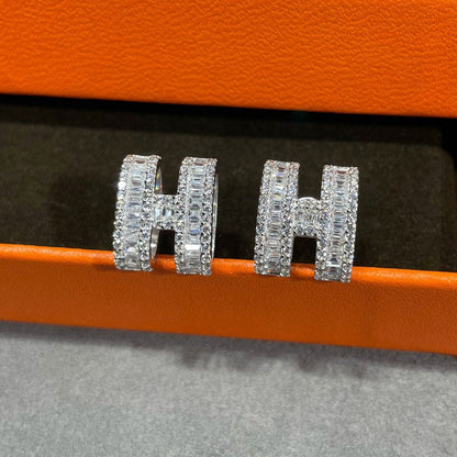 [Rose Jewelrys]H STUD EARRINGS WITH SILVER DIAMONDS