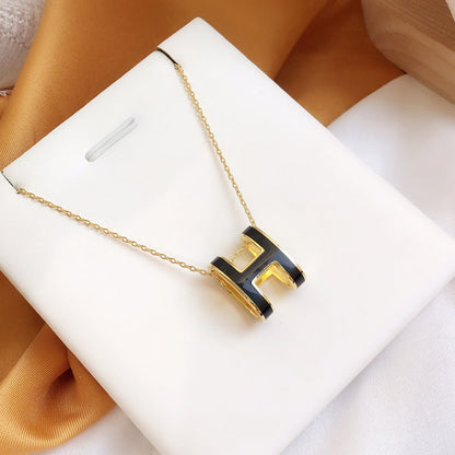 [Rose Jewelrys]HM CLIC BLACK ENAMEL GOLD NECKLACE