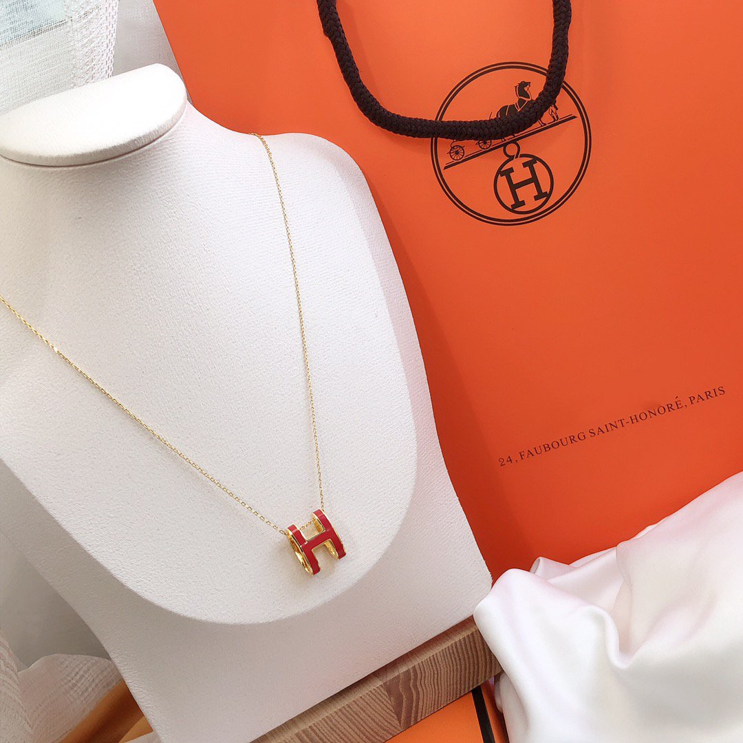 [Rose Jewelrys]HM CLIC RED ENAMEL GOLD NECKLACE