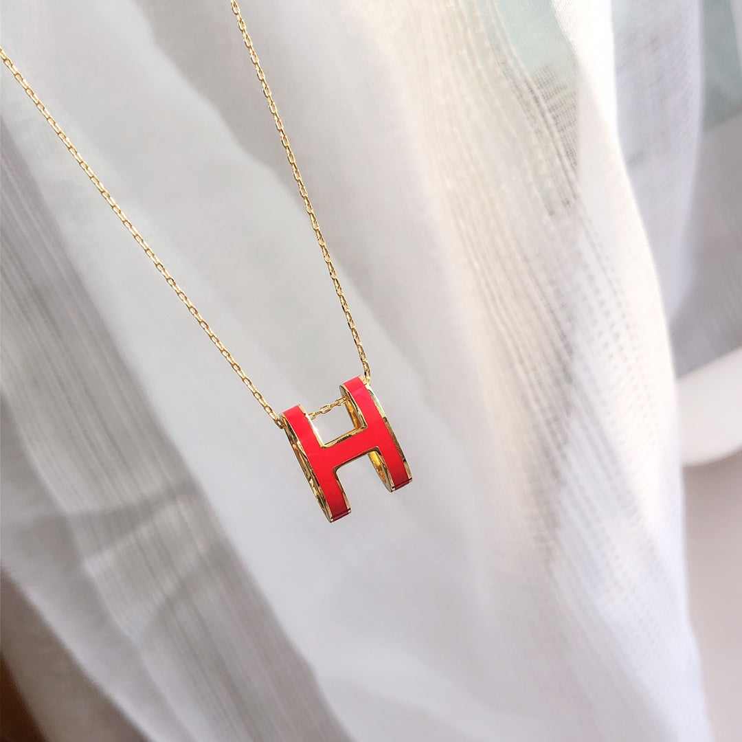 [Rose Jewelrys]HM CLIC RED ENAMEL GOLD NECKLACE