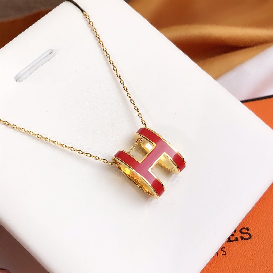 [Rose Jewelrys]HM CLIC RED ENAMEL GOLD NECKLACE