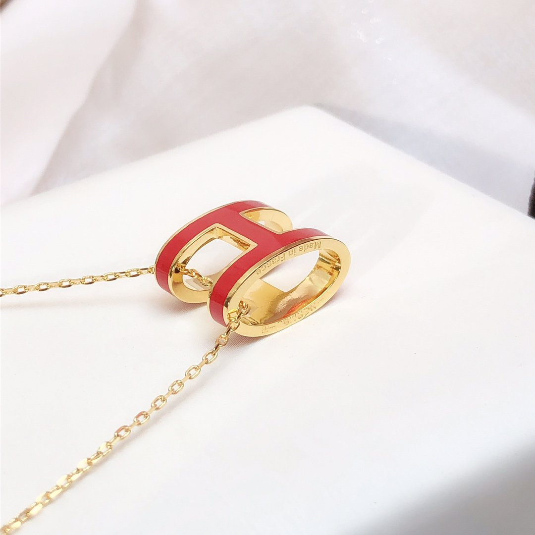 [Rose Jewelrys]HM CLIC RED ENAMEL GOLD NECKLACE