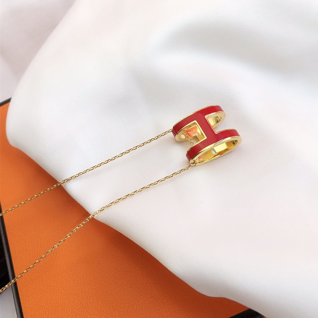[Rose Jewelrys]HM CLIC RED ENAMEL GOLD NECKLACE