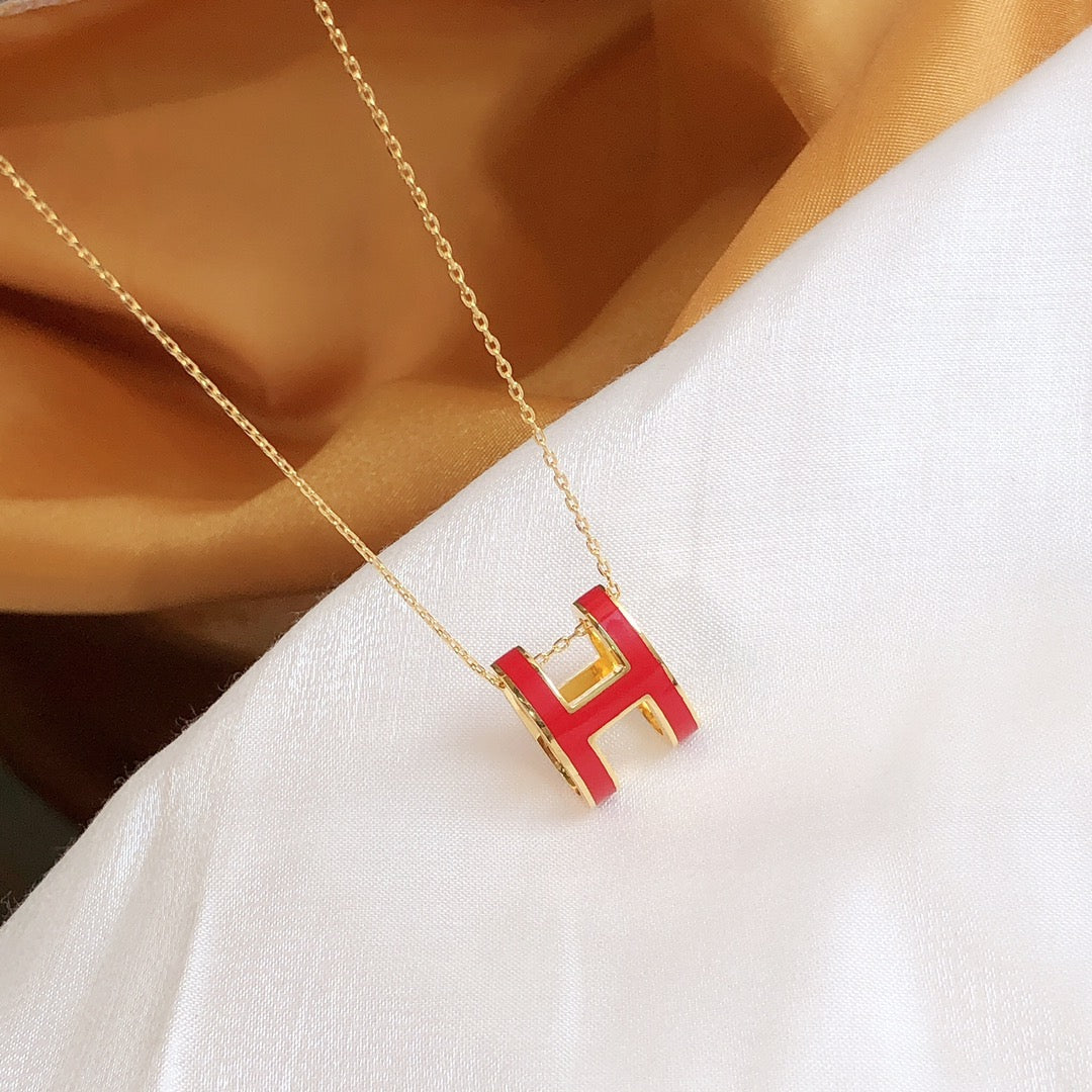 [Rose Jewelrys]HM CLIC RED ENAMEL GOLD NECKLACE