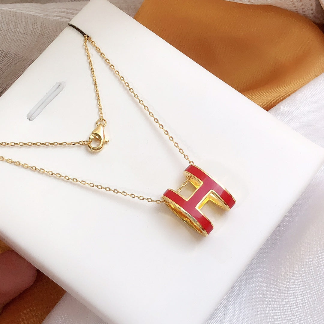 [Rose Jewelrys]HM CLIC RED ENAMEL GOLD NECKLACE