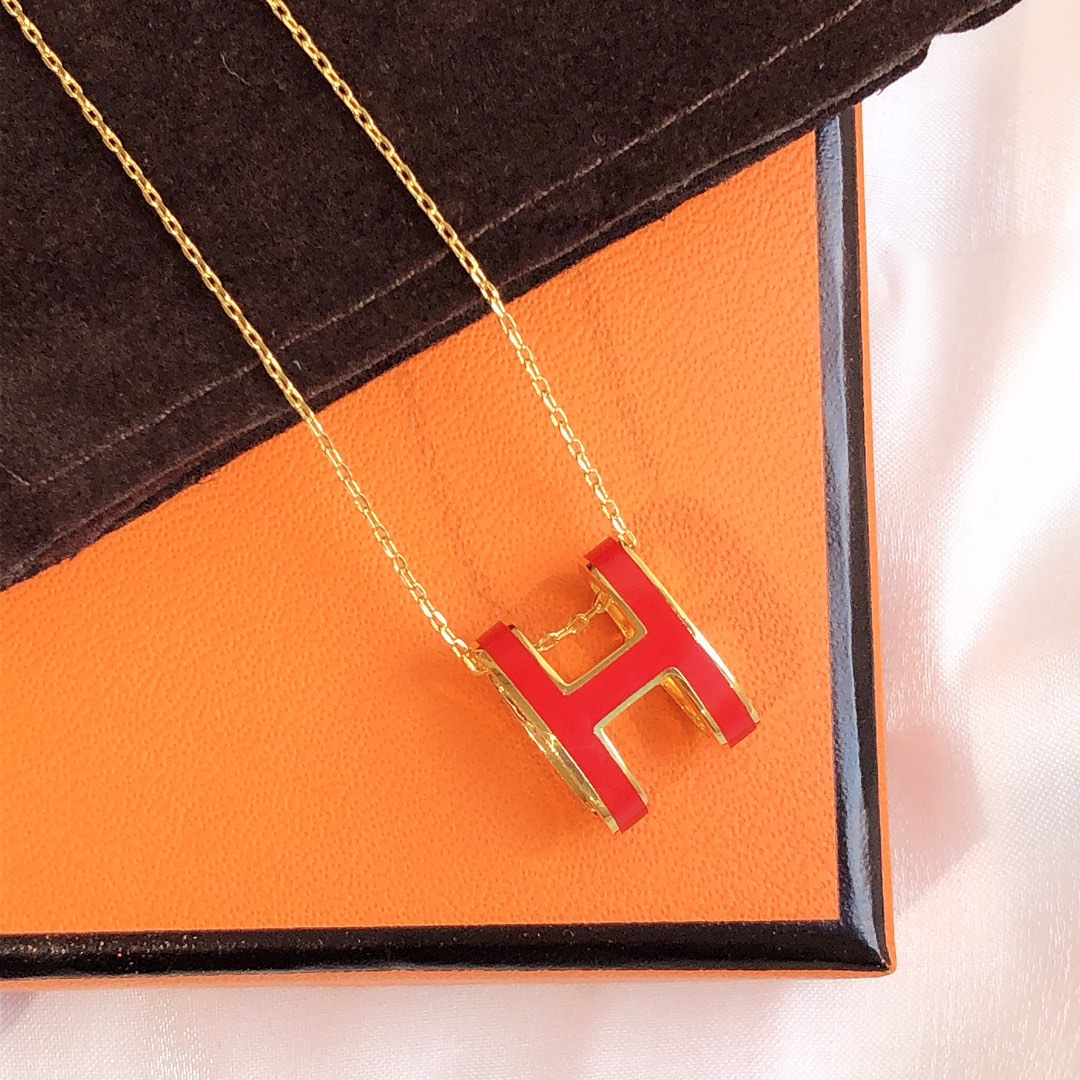 [Rose Jewelrys]HM CLIC RED ENAMEL GOLD NECKLACE