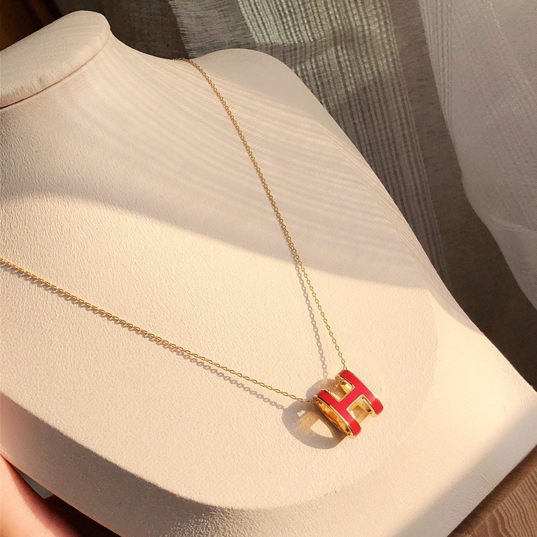 [Rose Jewelrys]HM CLIC RED ENAMEL GOLD NECKLACE