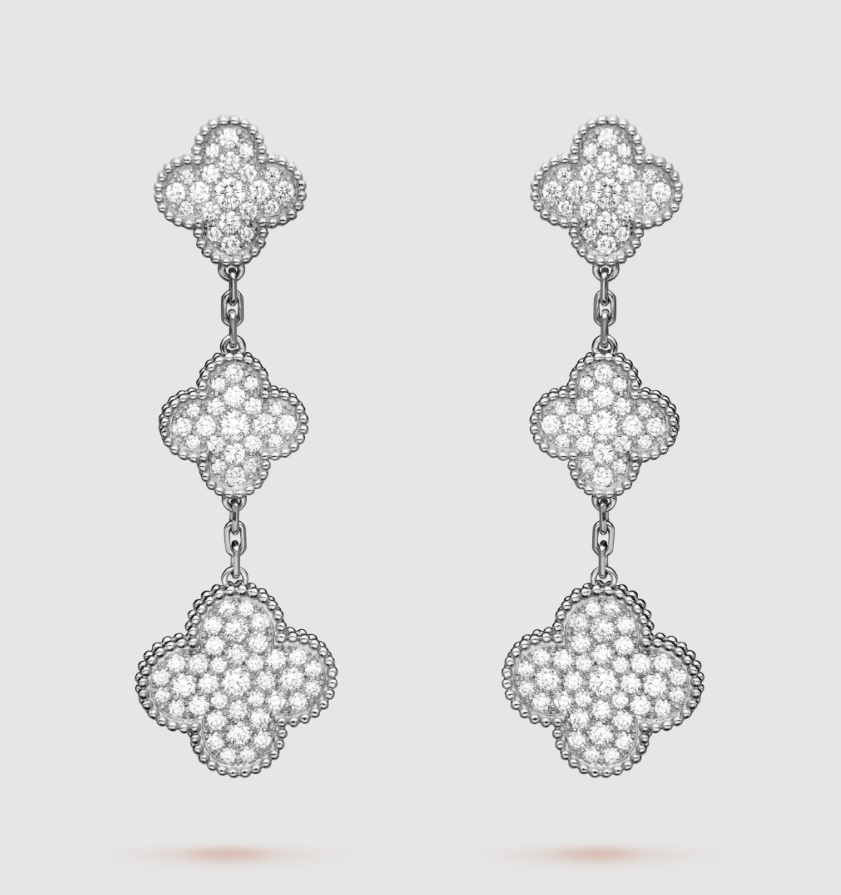 []CLOVER 3 MOTIF DIAMOND SILVER DROP EARRINGS