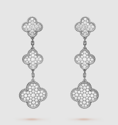 [🌹Rose💎]CLOVER 3 MOTIF DIAMOND SILVER DROP EARRINGS