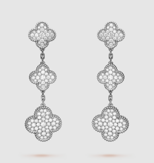 [Rose Jewelrys]CLOVER 3 MOTIF DIAMOND SILVER DROP EARRINGS