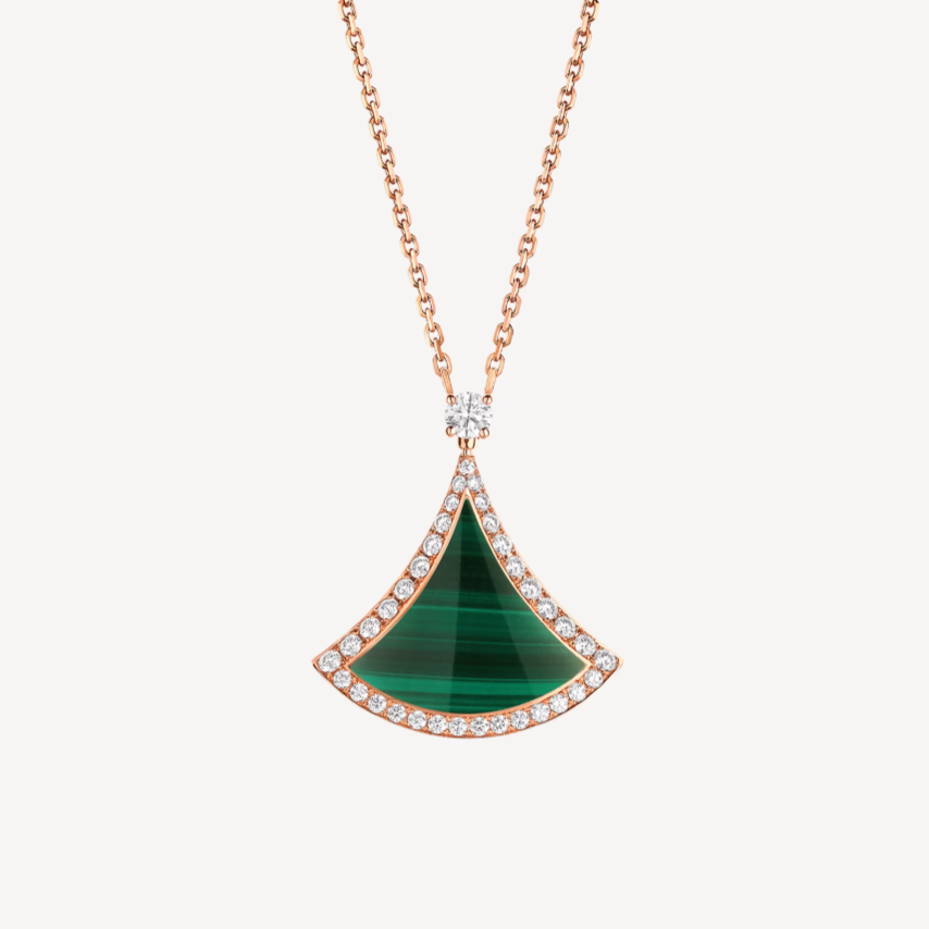 [Rose Jewelrys]DREAM MALACHITE DIAMOND PAVED PINK GOLD NECKLACE