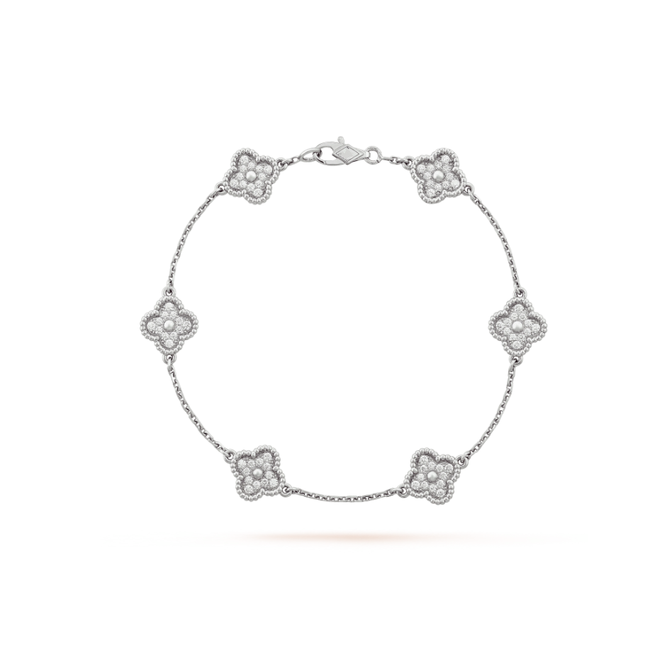 [🌹Rose💎]CLOVER 6 MOTIF SILVER DIAMOND BRACELET