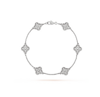 [🌹Rose💎]CLOVER 6 MOTIF SILVER DIAMOND BRACELET