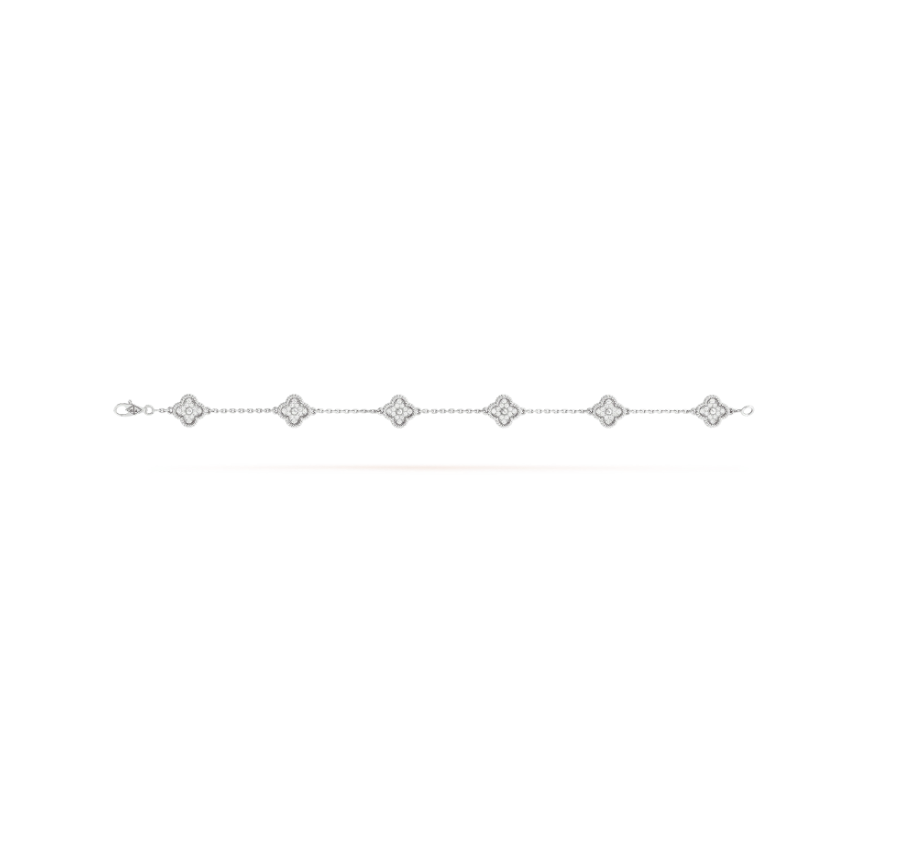 [🌹Rose💎]CLOVER 6 MOTIF SILVER DIAMOND BRACELET