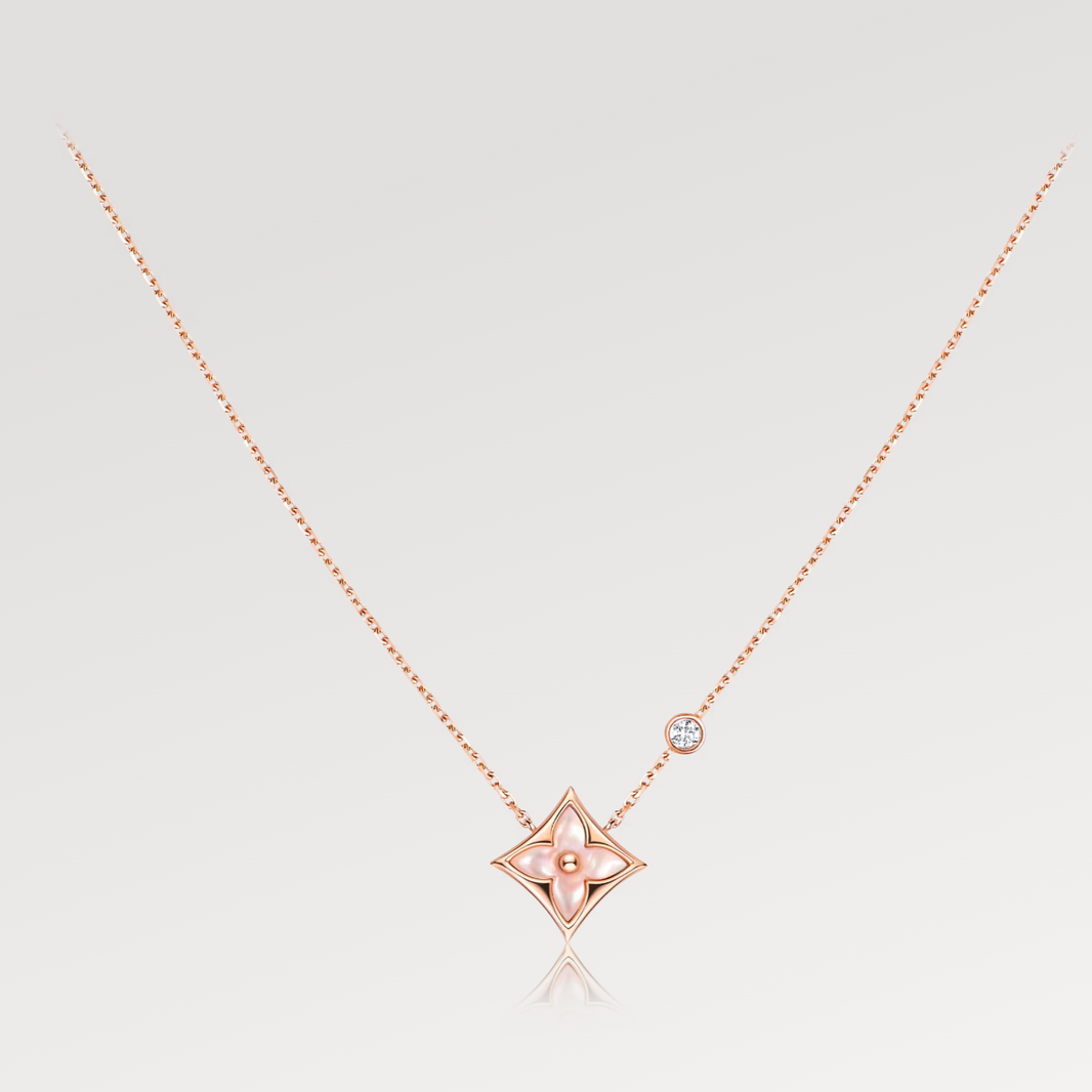 [🌹Rose💎]STAR PINK MOP 1 DIAMOND PINK GOLD NECKLACE