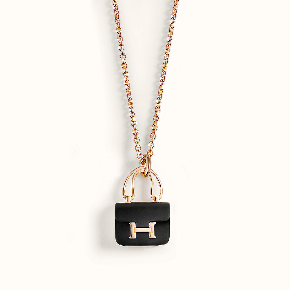 [Rose Jewelrys]CONSTANCE BLACK PEDANT PINK GOLD NECKLACE