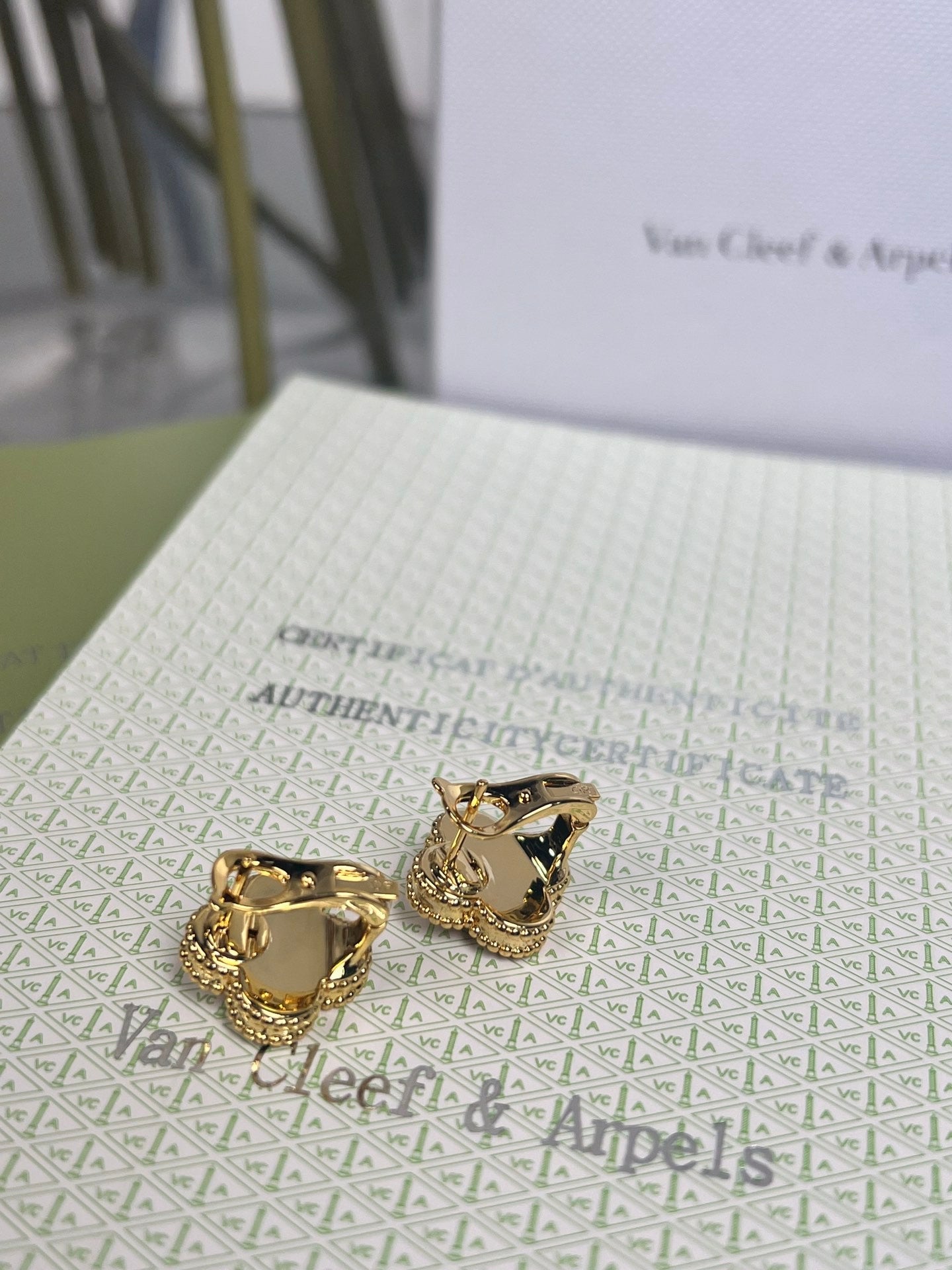 [Rose Jewelry]CLOVER MEDIUM 1 MOTIFS TIGER EYE  DIAMOND  EARRINGS