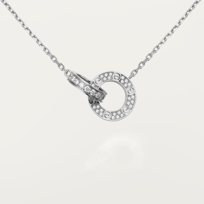 [Rose Jewelrys]LOVE 7.6MM NECKLACE ROSE GOLD AND SILVER  FULL DIAMOND