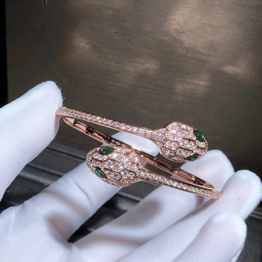 [Rose Jewelrys]SERPENTI BRACELET PINK GOLD MALACHITE DIAMOND DOUBLE SNAKE