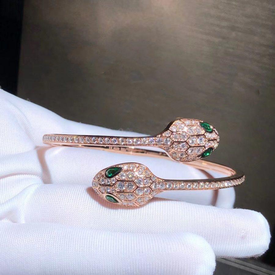 [Rose Jewelrys]SERPENTI BRACELET PINK GOLD MALACHITE DIAMOND DOUBLE SNAKE