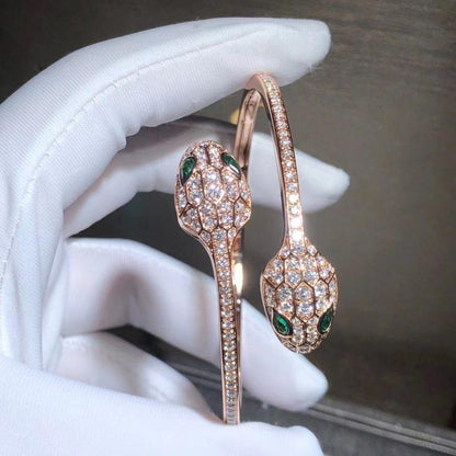 [Rose Jewelrys]SERPENTI BRACELET PINK GOLD MALACHITE DIAMOND DOUBLE SNAKE