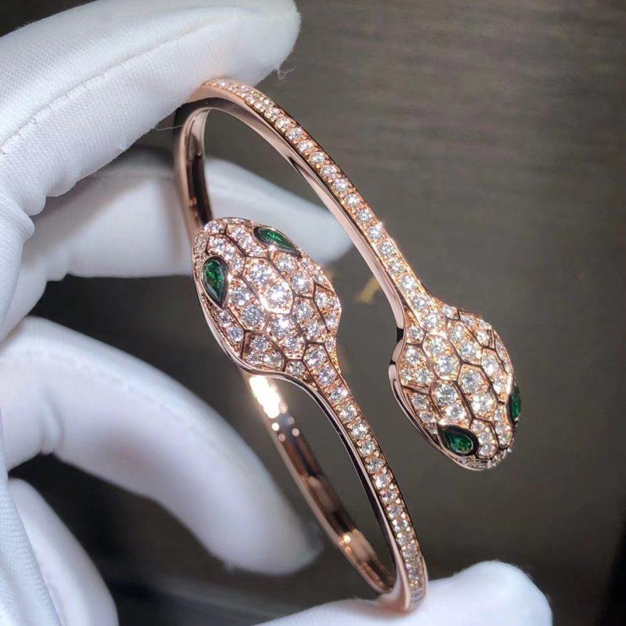 [Rose Jewelrys]SERPENTI BRACELET PINK GOLD MALACHITE DIAMOND DOUBLE SNAKE
