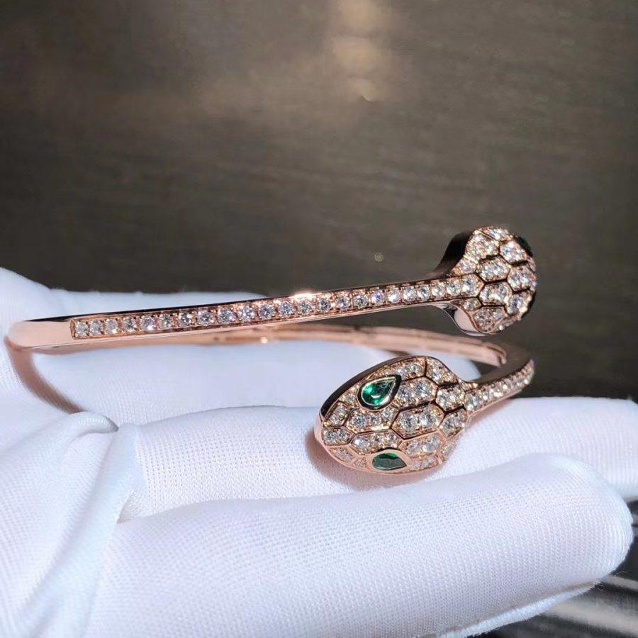 [Rose Jewelrys]SERPENTI BRACELET PINK GOLD MALACHITE DIAMOND DOUBLE SNAKE