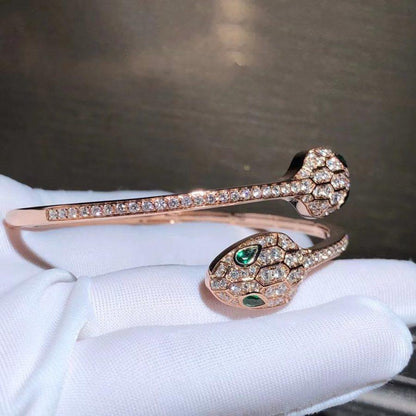 [Rose Jewelrys]SERPENTI BRACELET PINK GOLD MALACHITE DIAMOND DOUBLE SNAKE