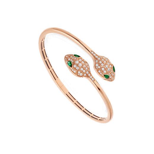 [Rose Jewelrys]SERPENTI BRACELET PINK GOLD MALACHITE DIAMOND DOUBLE SNAKE