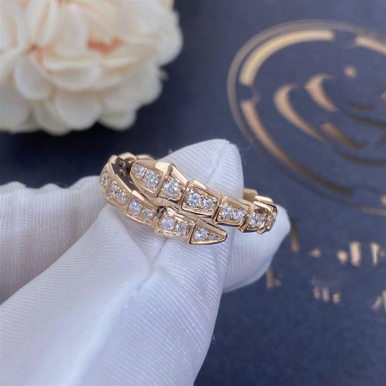 [Rose Jewelrys]SERPENTI RING PINK GOLD DIAMOND PAVED 4MM