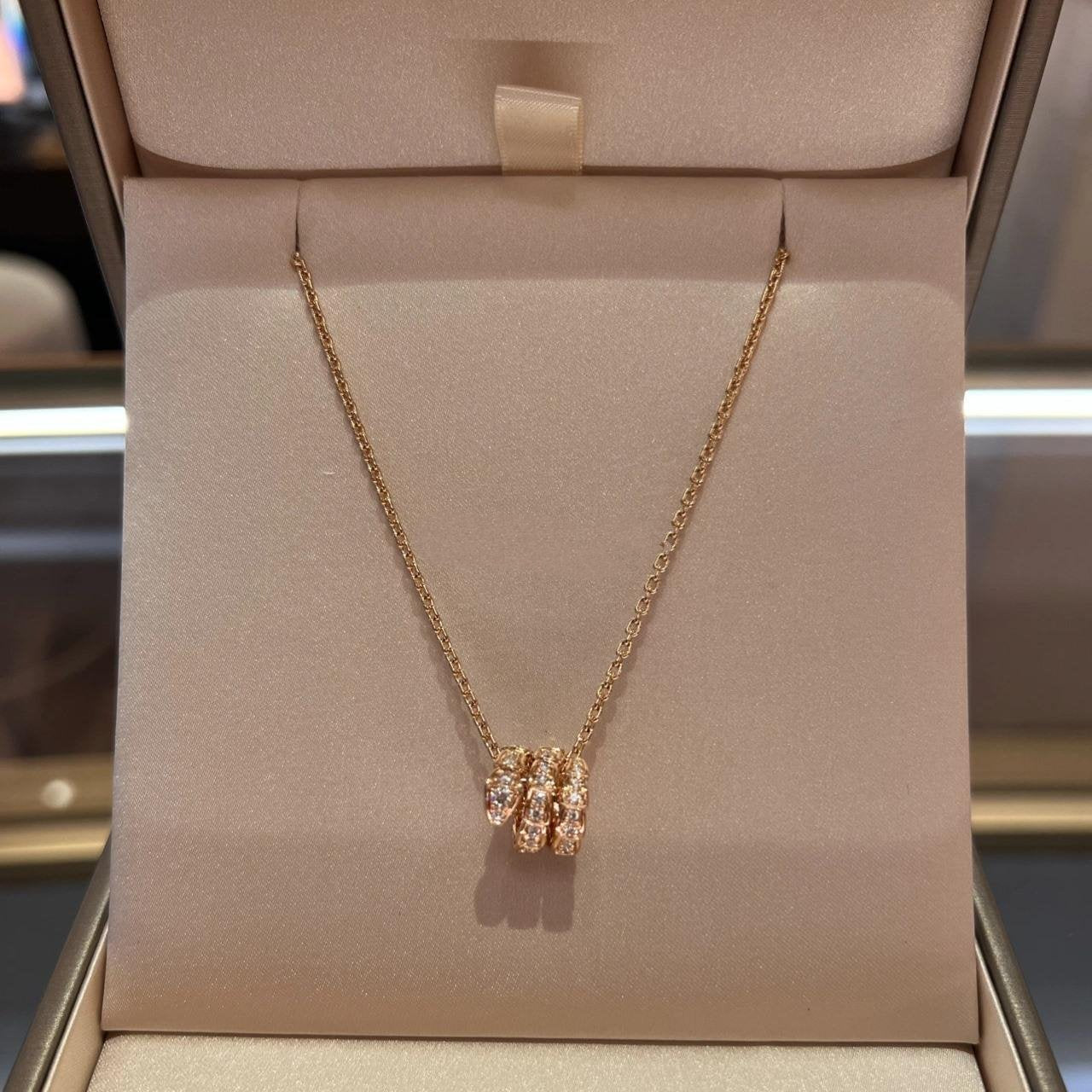 [Rose Jewelrys]SERPENTI PINK GOLD NECKLACE DOUBLE RING DIAMOND