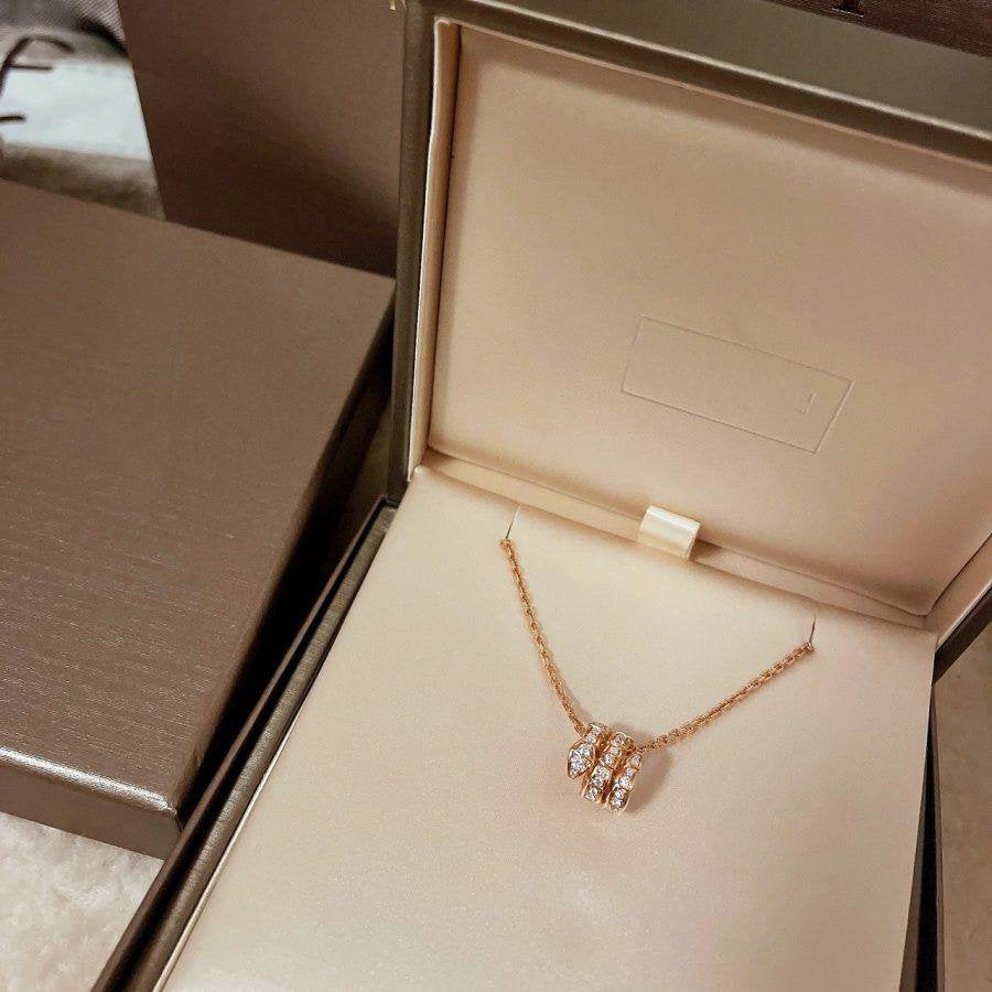 [Rose Jewelrys]SERPENTI PINK GOLD NECKLACE DOUBLE RING DIAMOND