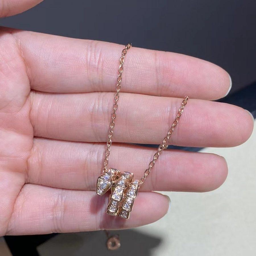 [Rose Jewelrys]SERPENTI PINK GOLD NECKLACE DOUBLE RING DIAMOND