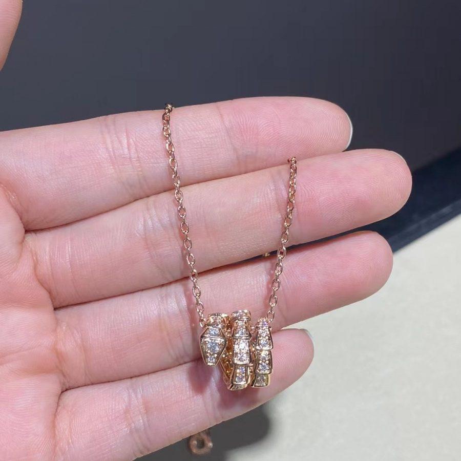 [Rose Jewelrys]SERPENTI PINK GOLD NECKLACE DOUBLE RING DIAMOND