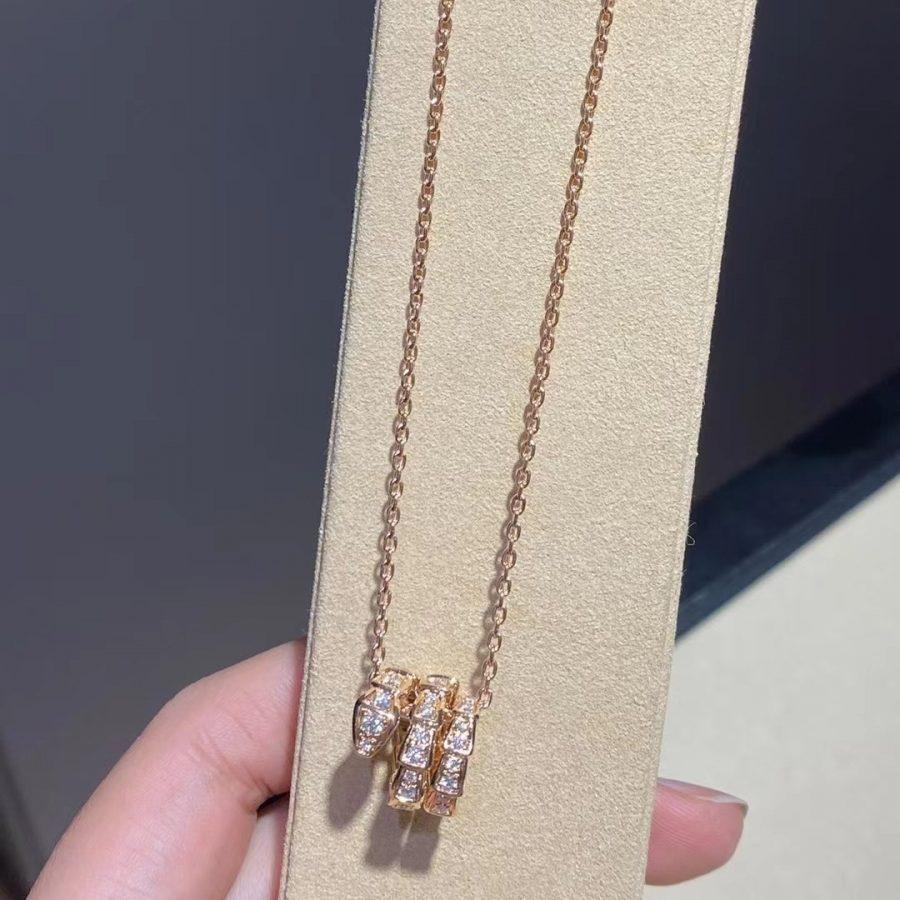 [Rose Jewelrys]SERPENTI PINK GOLD NECKLACE DOUBLE RING DIAMOND