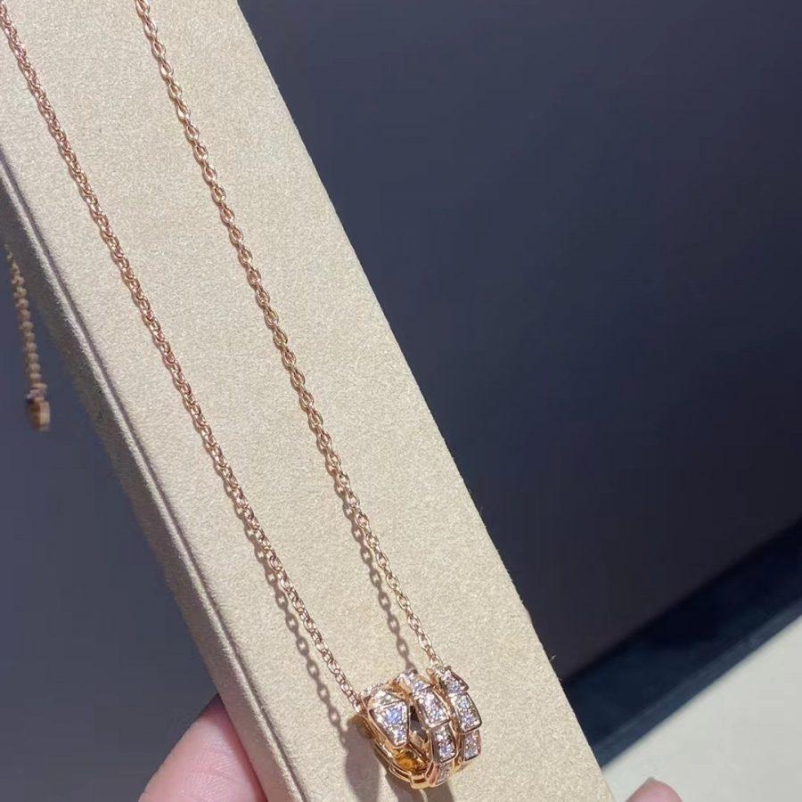 [Rose Jewelrys]SERPENTI PINK GOLD NECKLACE DOUBLE RING DIAMOND