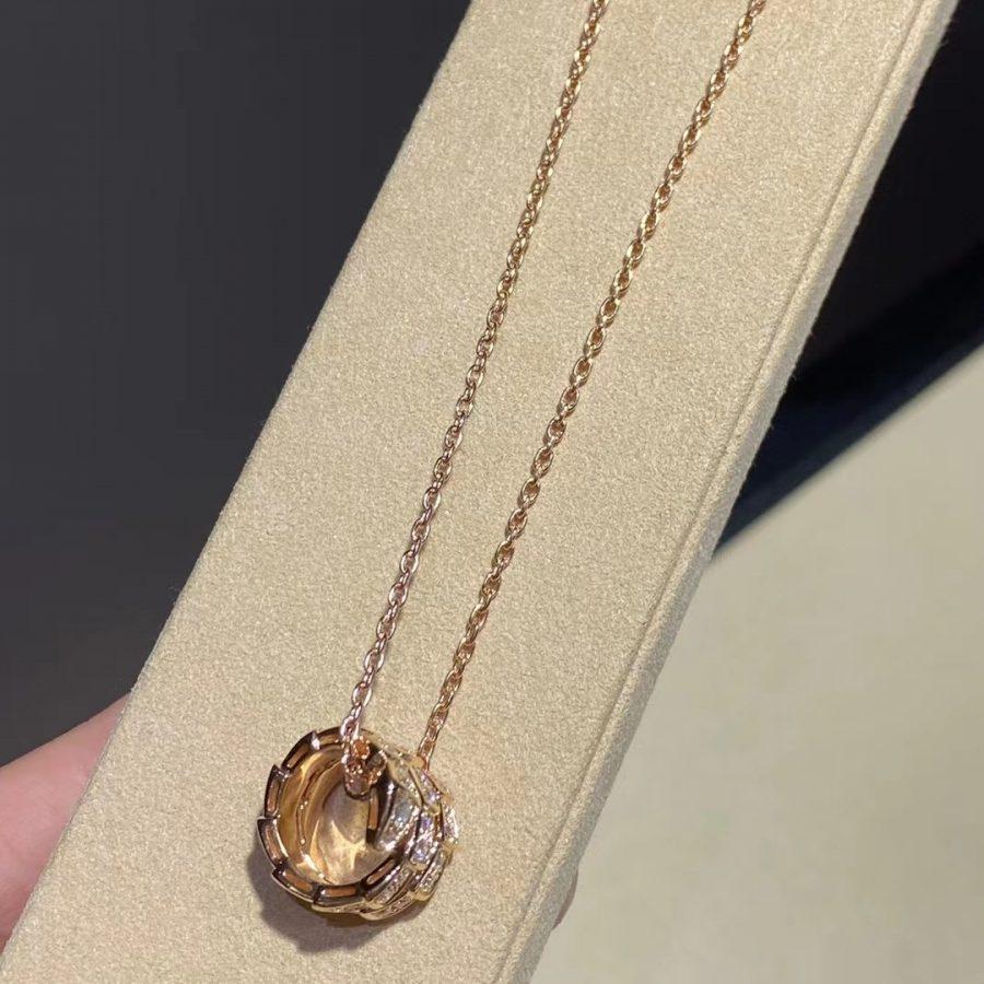 [Rose Jewelrys]SERPENTI PINK GOLD NECKLACE DOUBLE RING DIAMOND